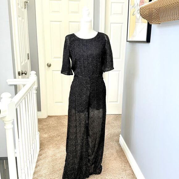 NWT Line & Dot Black & White Polka Dot Backless Wide Leg Jumpsuit  Sz Medium - Picture 2 of 13